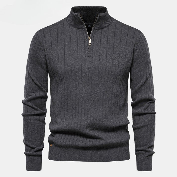 Eleganter Premium Baumwoll Reißverschluss-Pullover – Atmungsaktiver Half-Zip Sweater für Herren