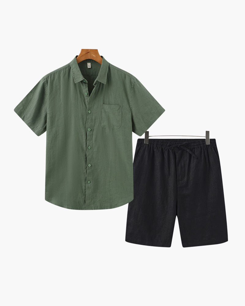Old Money Herren Leinen-Kombi: Bequemes Shirt & Shorts für stilvolle Sommer-Tage