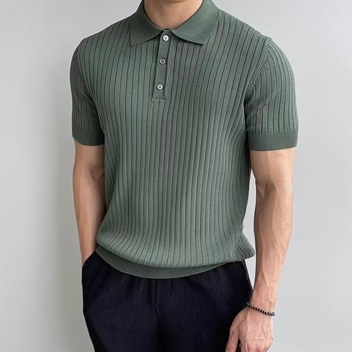 GIMCHEON Gestricktes Herren-Poloshirt aus Baumwolle – Gerippt, Kurzarm, Elegant & Modern