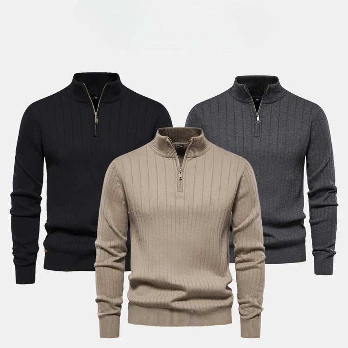 Eleganter Premium Baumwoll Reißverschluss-Pullover – Atmungsaktiver Half-Zip Sweater für Herren