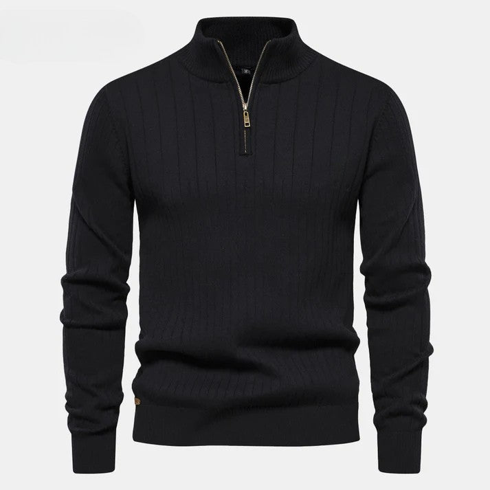 Eleganter Premium Baumwoll Reißverschluss-Pullover – Atmungsaktiver Half-Zip Sweater für Herren