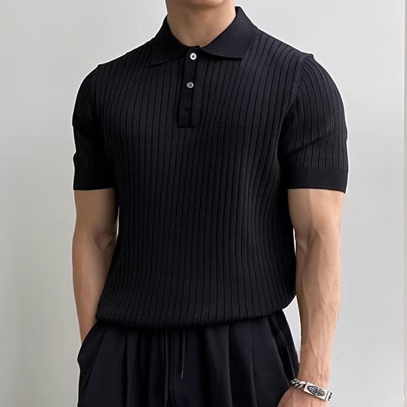 GIMCHEON Gestricktes Herren-Poloshirt aus Baumwolle – Gerippt, Kurzarm, Elegant & Modern