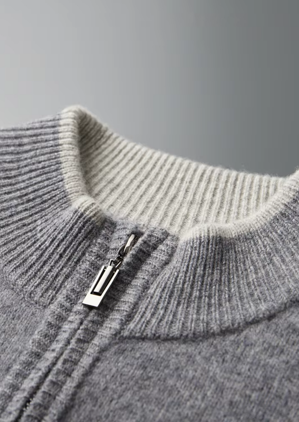 Luxuriöse Merino-Feinstrick-Cardigan mit Reißverschluss – Atmungsaktiver Zweifarbiger Komfort