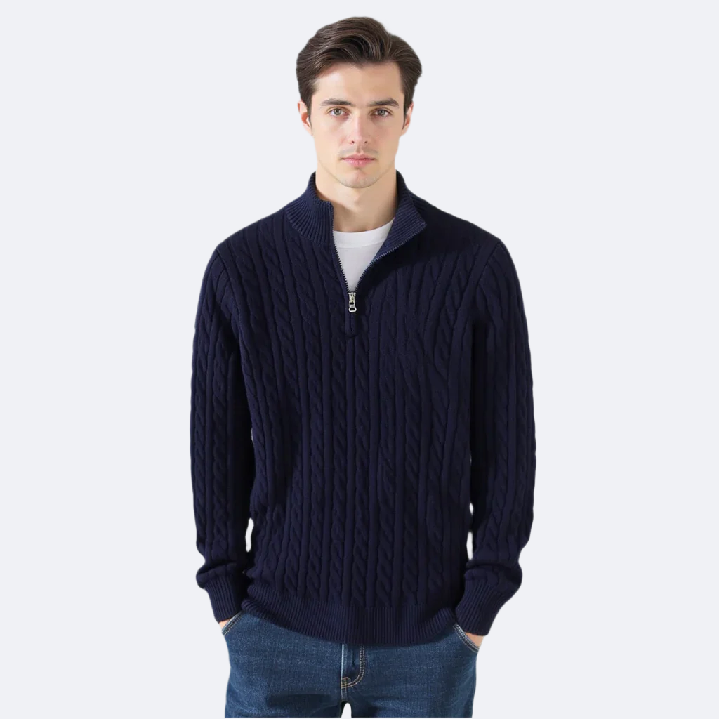 TAEBAEK Herren Kabelstrick Half-Zip Pullover: Eleganter Baumwoll-Reißverschluss-Strick für Stil & Wärme