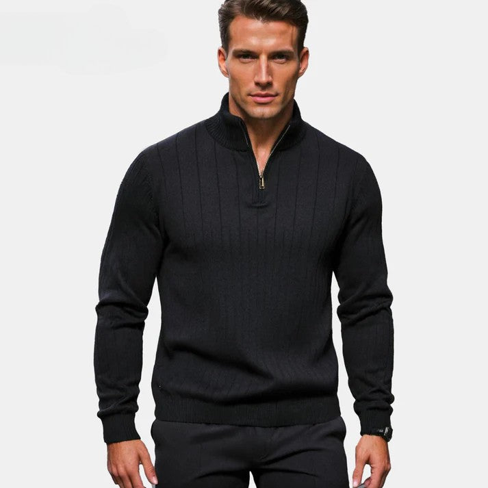 Eleganter Premium Baumwoll Reißverschluss-Pullover – Atmungsaktiver Half-Zip Sweater für Herren