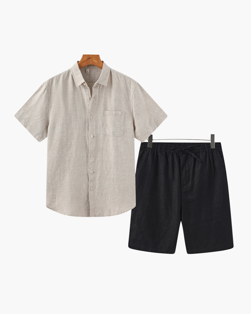 Old Money Herren Leinen-Kombi: Bequemes Shirt & Shorts für stilvolle Sommer-Tage