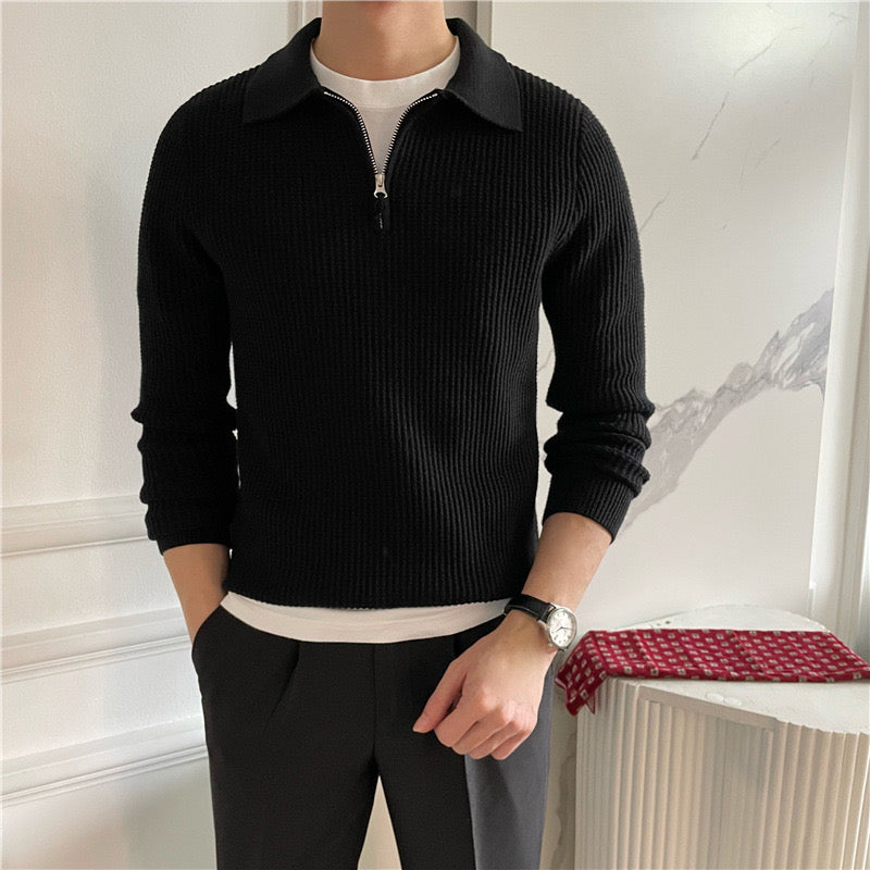 Eleganter Herren Baumwoll-Strickpullover mit Reißverschluss – Klassisch & Bequem
