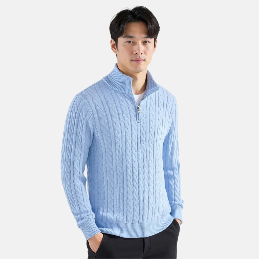 TAEBAEK Herren Kabelstrick Half-Zip Pullover: Eleganter Baumwoll-Reißverschluss-Strick für Stil & Wärme
