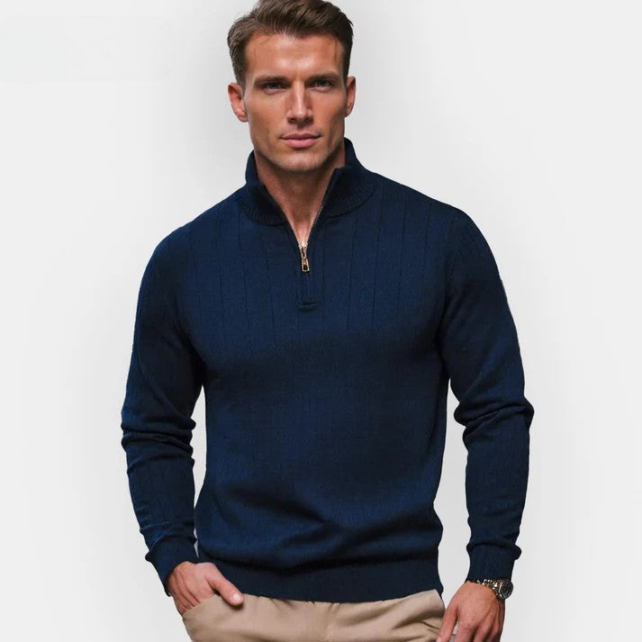 Eleganter Premium Baumwoll Reißverschluss-Pullover – Atmungsaktiver Half-Zip Sweater für Herren
