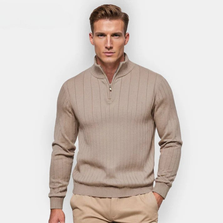 Eleganter Premium Baumwoll Reißverschluss-Pullover – Atmungsaktiver Half-Zip Sweater für Herren