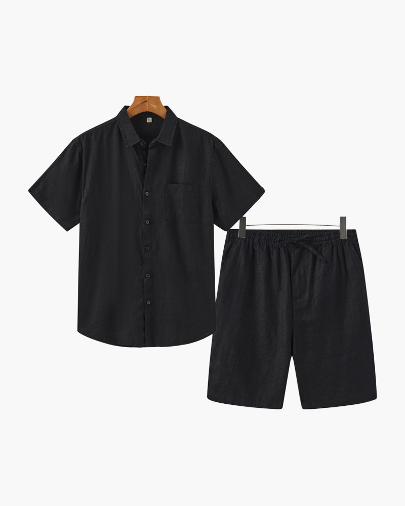 Old Money Herren Leinen-Kombi: Bequemes Shirt & Shorts für stilvolle Sommer-Tage