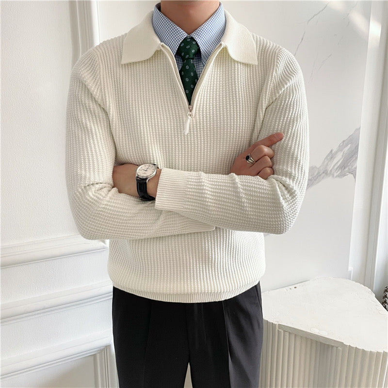 Eleganter Herren Baumwoll-Strickpullover mit Reißverschluss – Klassisch & Bequem