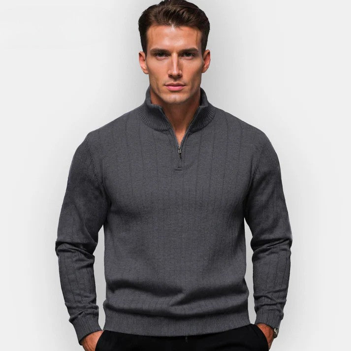 Eleganter Premium Baumwoll Reißverschluss-Pullover – Atmungsaktiver Half-Zip Sweater für Herren