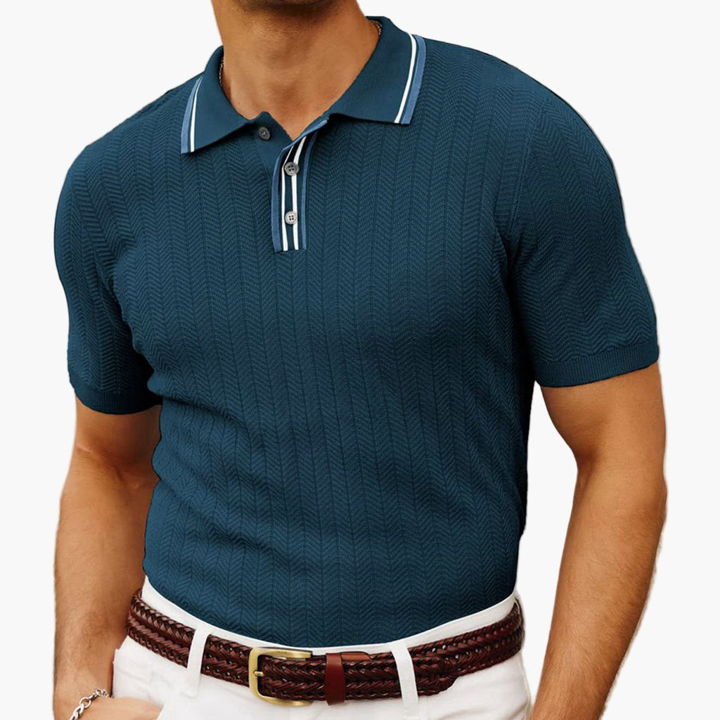 AMALFI Herren Strickpolo | Eleganter Viskose-Mix, Fischgrät-Textur, Maßgeschneiderte Passform
