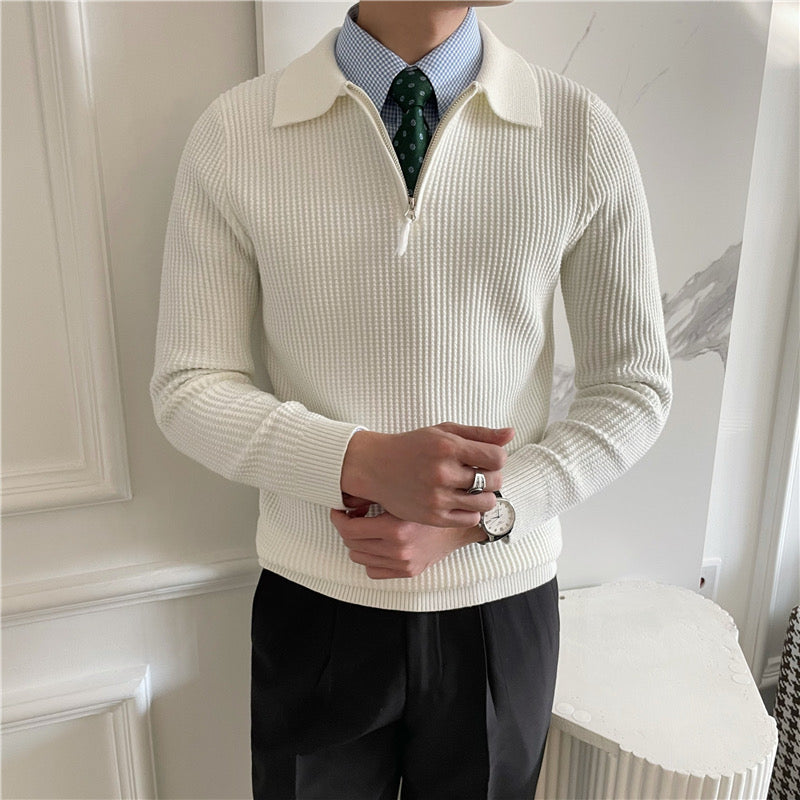 Eleganter Herren Baumwoll-Strickpullover mit Reißverschluss – Klassisch & Bequem