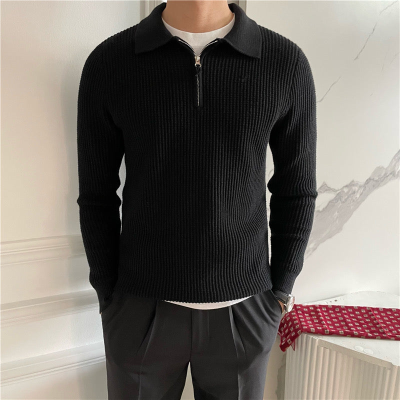 Eleganter Herren Baumwoll-Strickpullover mit Reißverschluss – Klassisch & Bequem