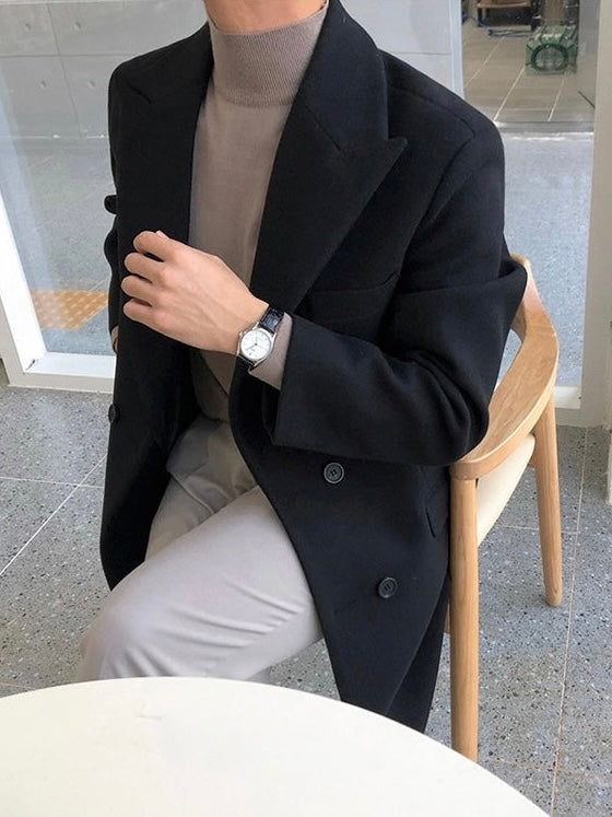 Eleganter NAMSAN Herren Doppelreiher Woll-Viskose Mantel – Stilvoll & Warm für den Winter