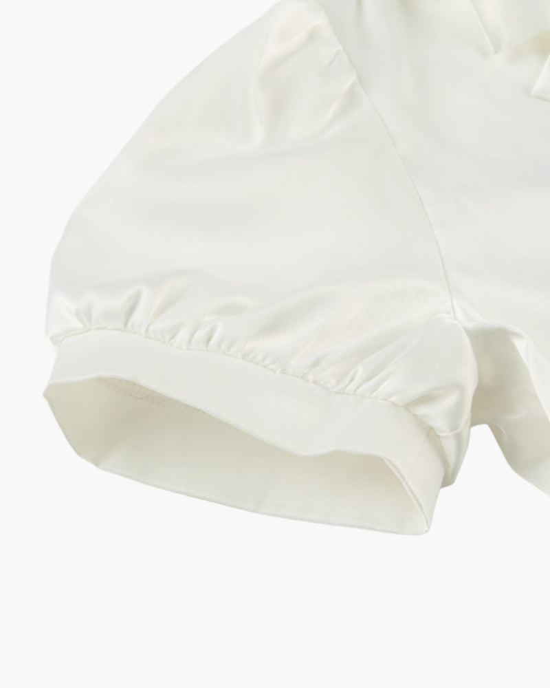 Elegantes Pearl Co-ord Set: Satin Bluse & Midi-Rock für Stilvolle Damen