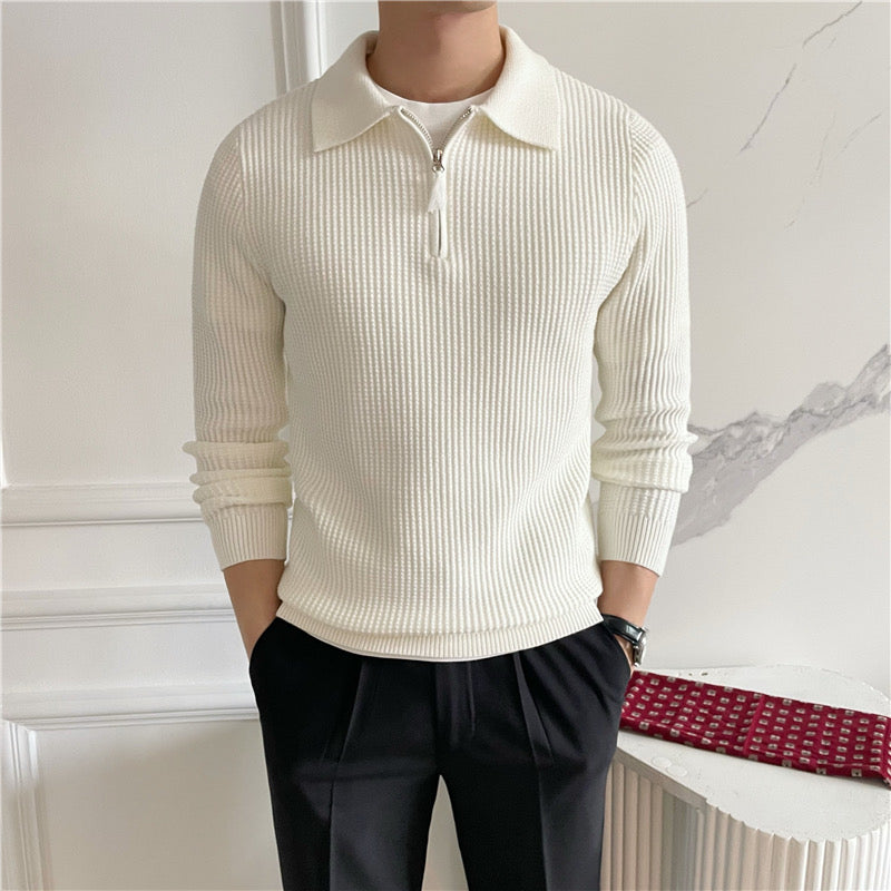 Eleganter Herren Baumwoll-Strickpullover mit Reißverschluss – Klassisch & Bequem