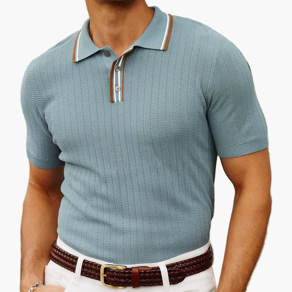 AMALFI Herren Strickpolo | Eleganter Viskose-Mix, Fischgrät-Textur, Maßgeschneiderte Passform