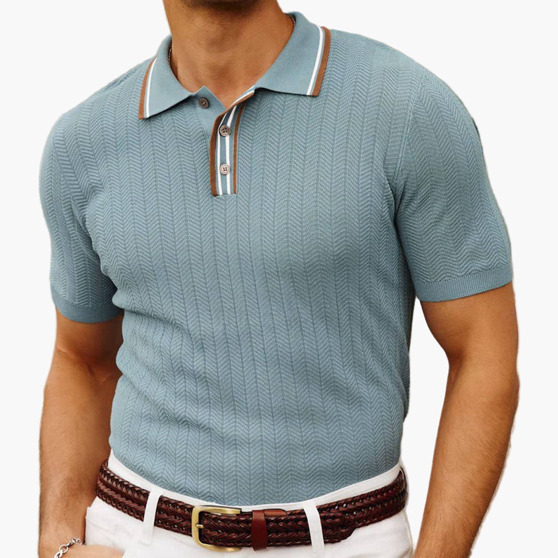 AMALFI Herren Strickpolo | Eleganter Viskose-Mix, Fischgrät-Textur, Maßgeschneiderte Passform