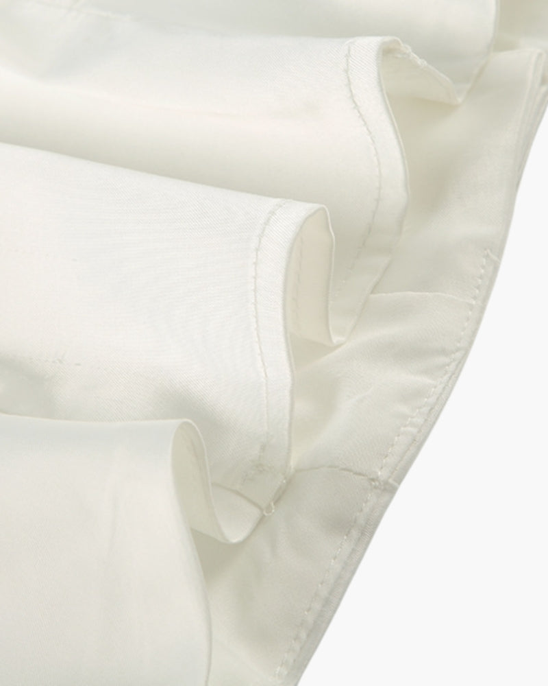 Elegantes Pearl Co-ord Set: Satin Bluse & Midi-Rock für Stilvolle Damen