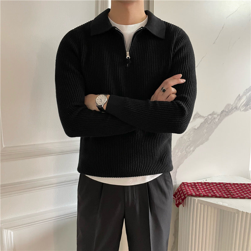 Eleganter Herren Baumwoll-Strickpullover mit Reißverschluss – Klassisch & Bequem