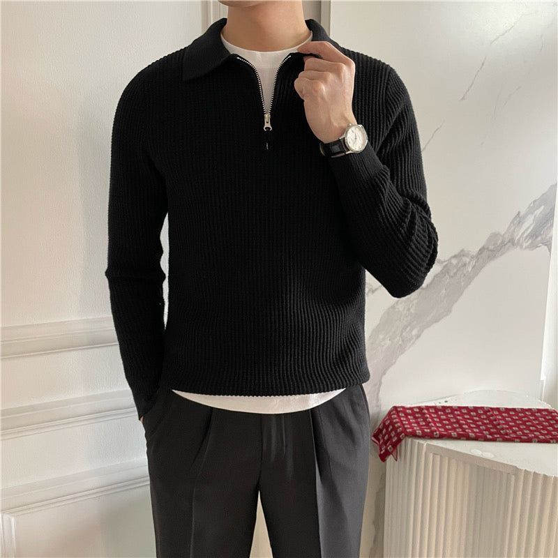 Eleganter Herren Baumwoll-Strickpullover mit Reißverschluss – Klassisch & Bequem