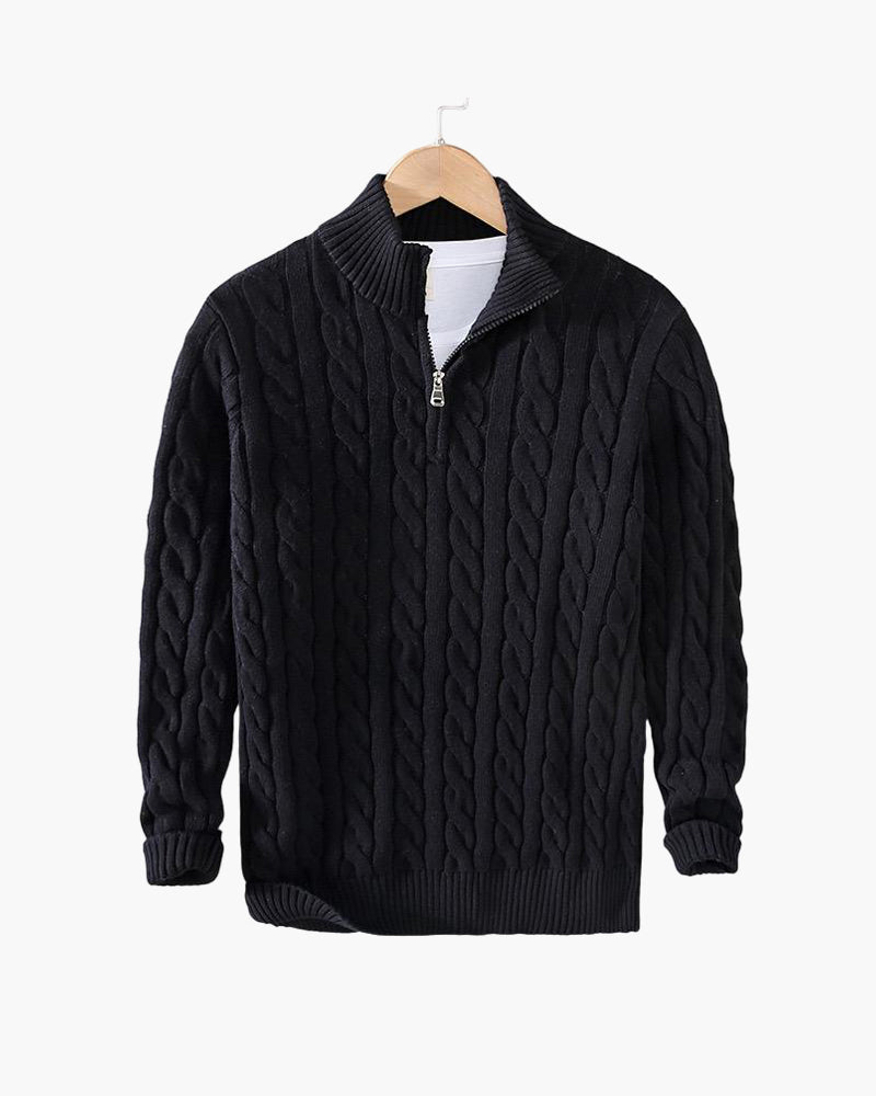 TAEBAEK Herren Kabelstrick Half-Zip Pullover: Eleganter Baumwoll-Reißverschluss-Strick für Stil & Wärme