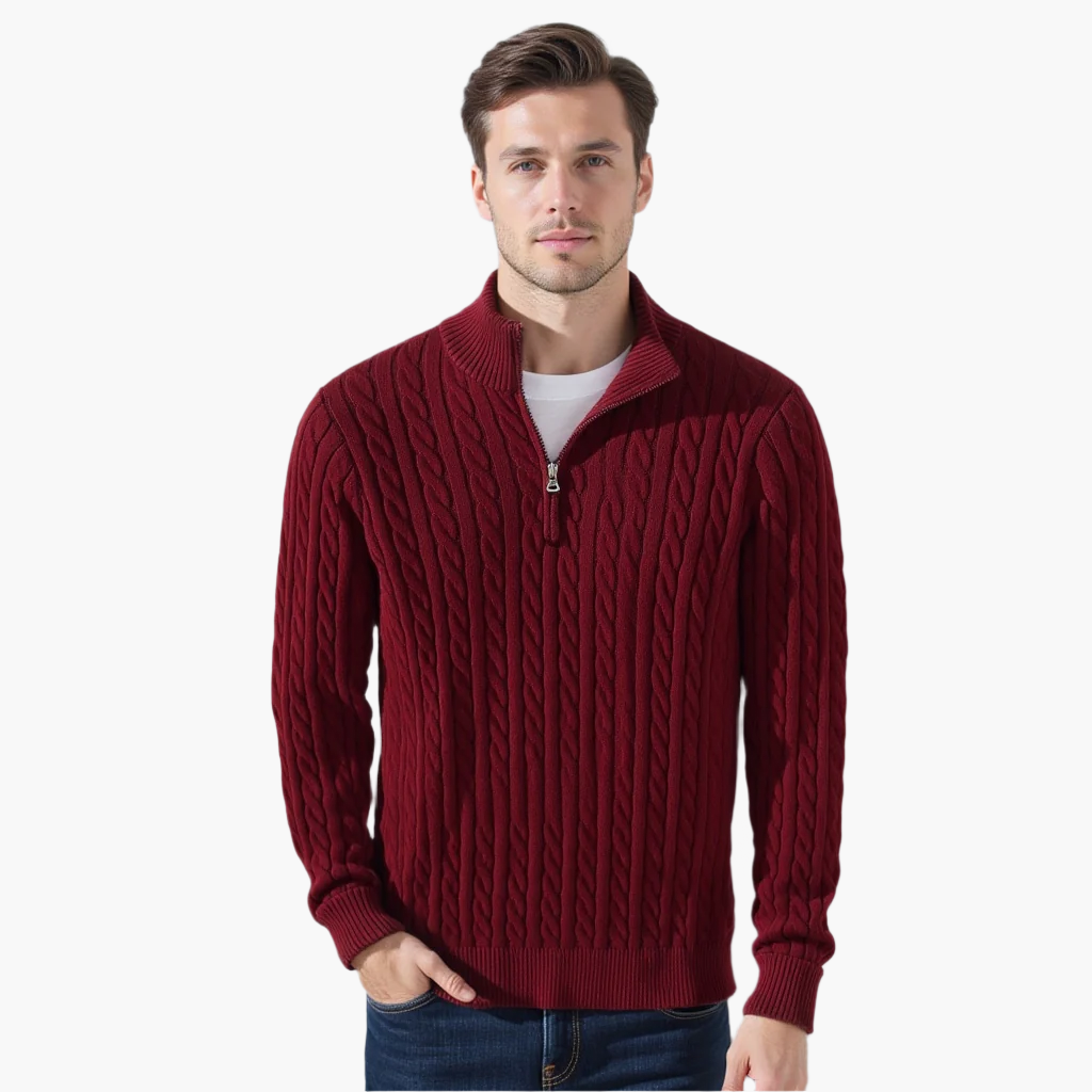 TAEBAEK Herren Kabelstrick Half-Zip Pullover: Eleganter Baumwoll-Reißverschluss-Strick für Stil & Wärme