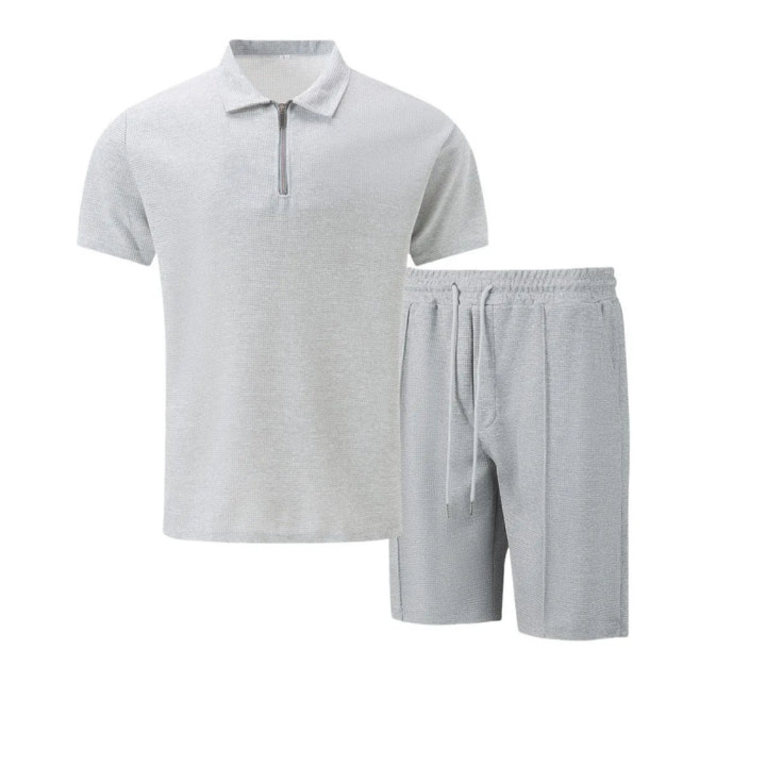 IBIZA Co-Ord Set: Weiches Strick Polo Reißverschluss & Bequeme Kordelzug Shorts für Herren