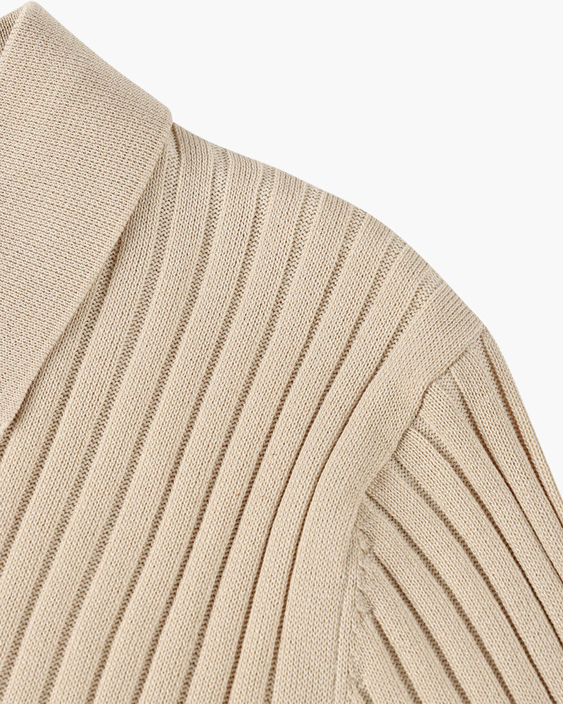 Elegantes Herren V-Ausschnitt Polohemd - Rippstrick Baumwollmischung Kurzarm Top