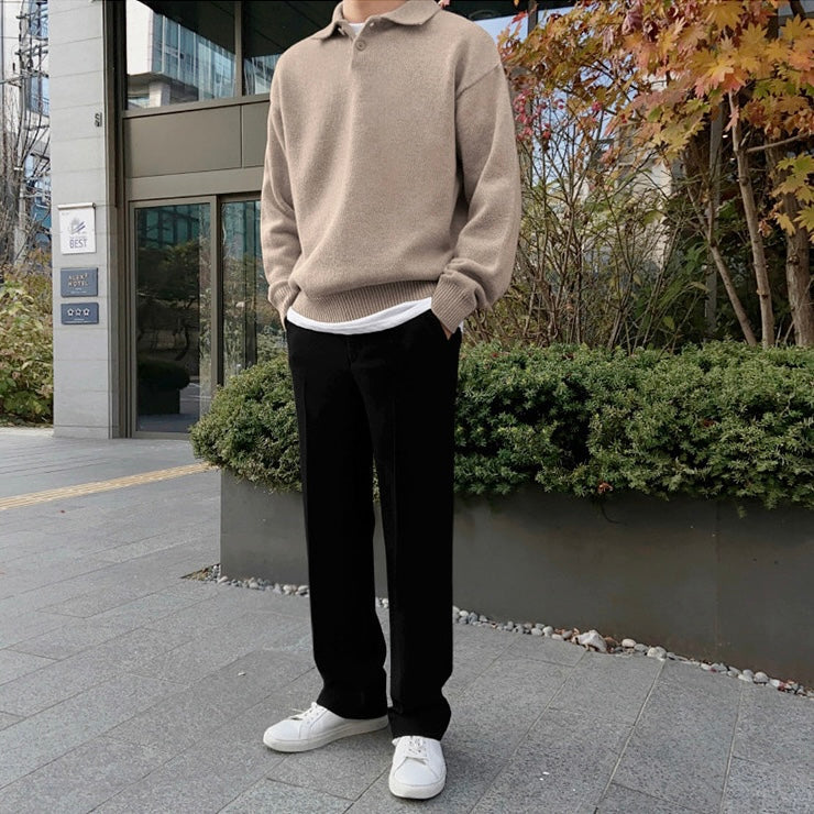 Eleganter ZURICH Old Money Herren Pullover Baumwoll-Woll-Mix Knopfkragen Stilvoll Bequem