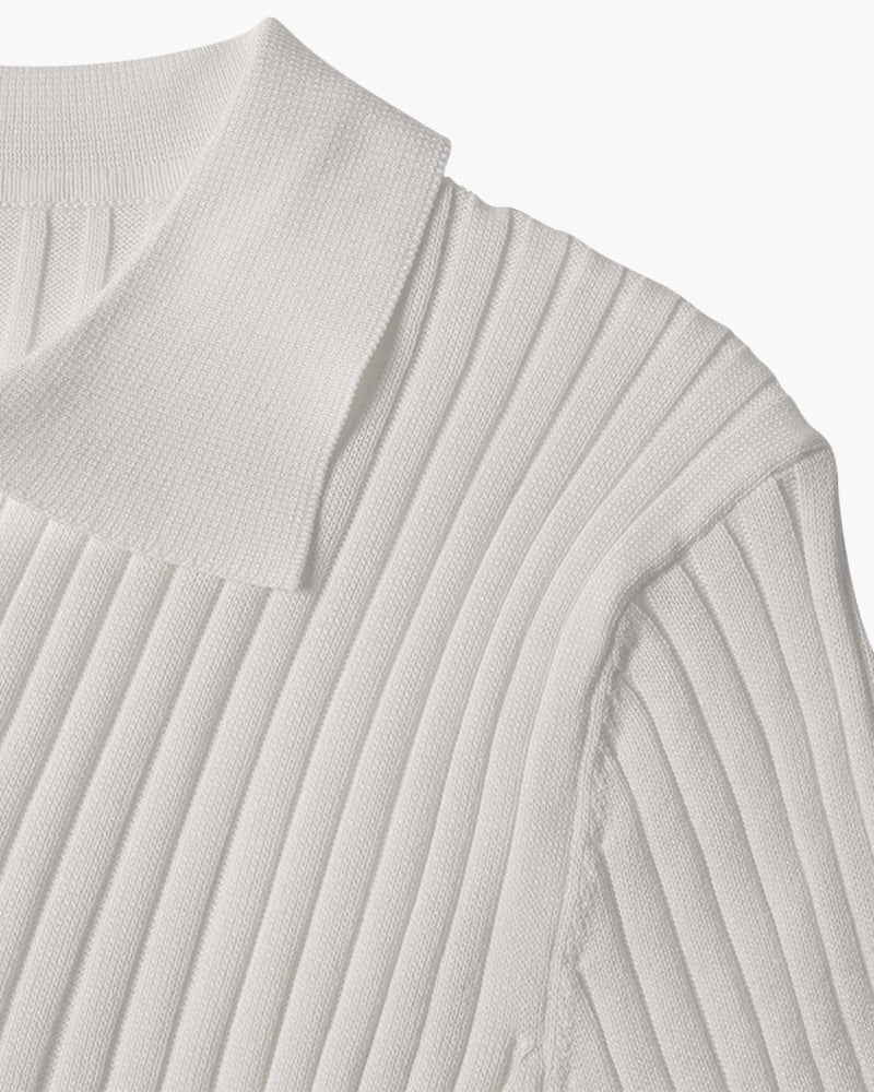 Elegantes Herren V-Ausschnitt Polohemd - Rippstrick Baumwollmischung Kurzarm Top