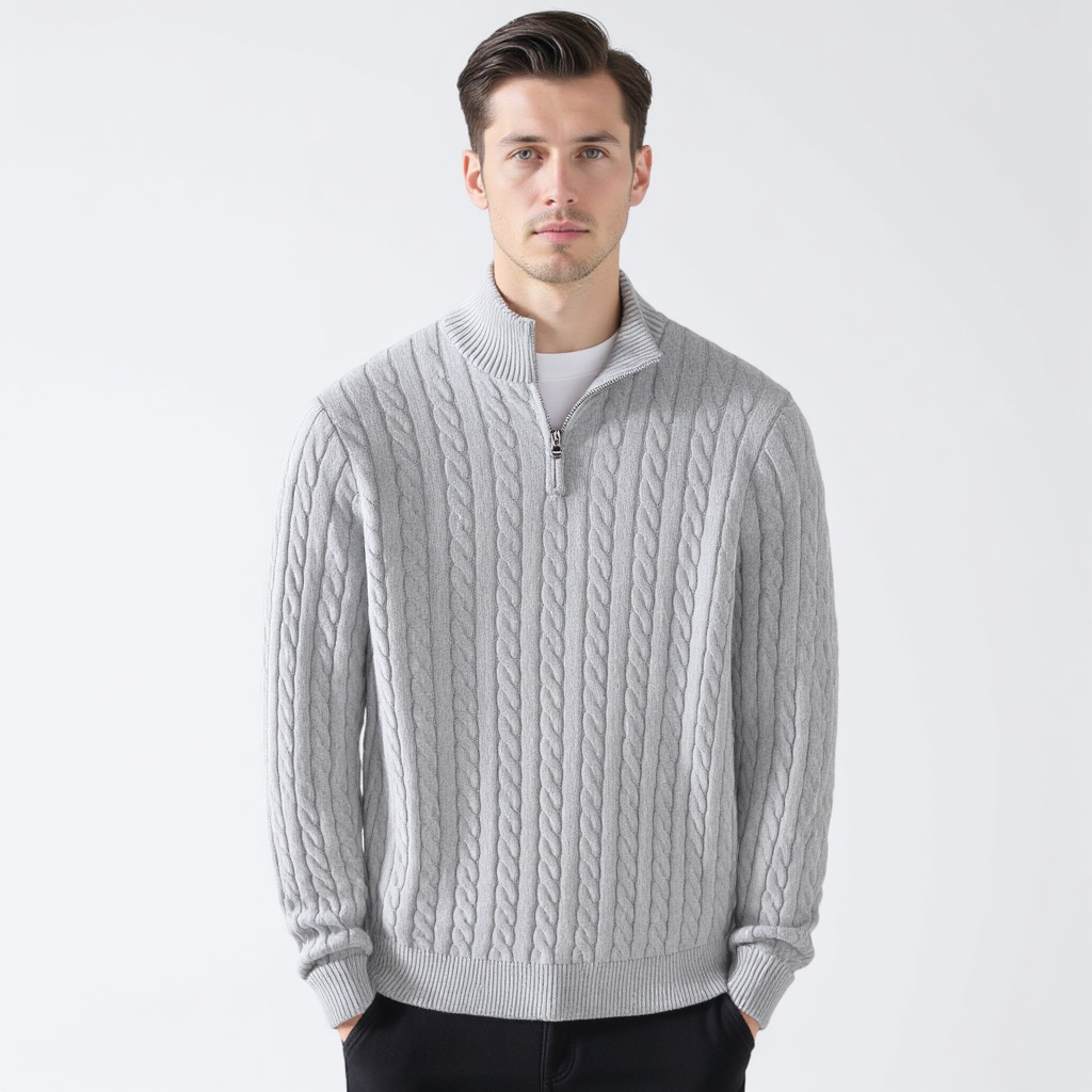 TAEBAEK Herren Kabelstrick Half-Zip Pullover: Eleganter Baumwoll-Reißverschluss-Strick für Stil & Wärme