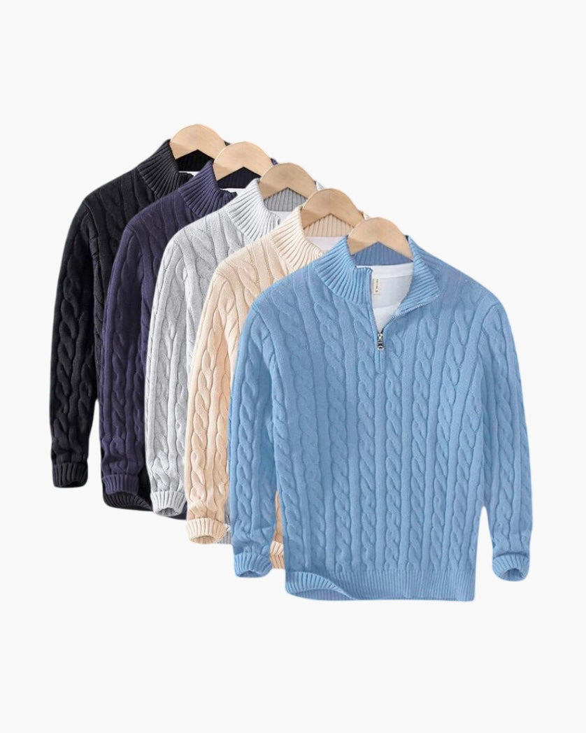 5er-Pack Herren Kabelstrick-Half-Zip Pullover: Zeitloser Baumwoll-Komfort für den Winter