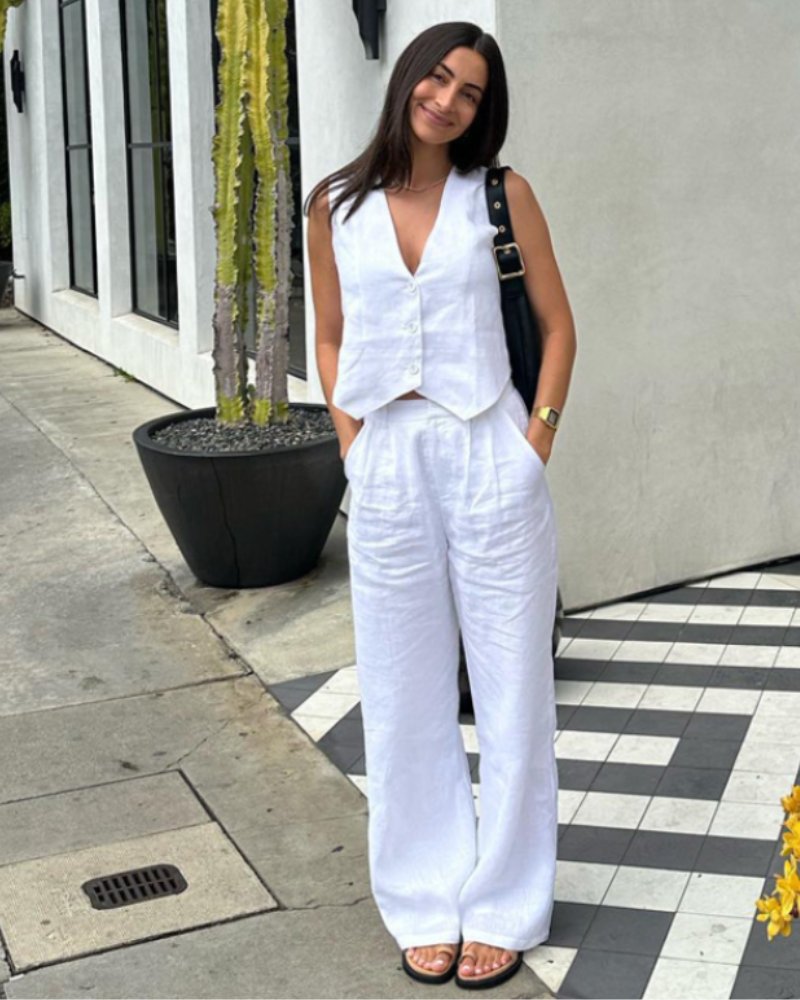Elegantes Leinen Zweiteiler Set für Damen: Weste & Hose – Stilvoll, Luftig, Vielseitig