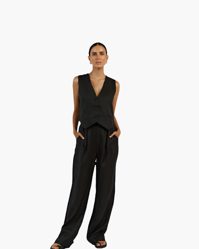 Elegantes Leinen Zweiteiler Set für Damen: Weste & Hose – Stilvoll, Luftig, Vielseitig