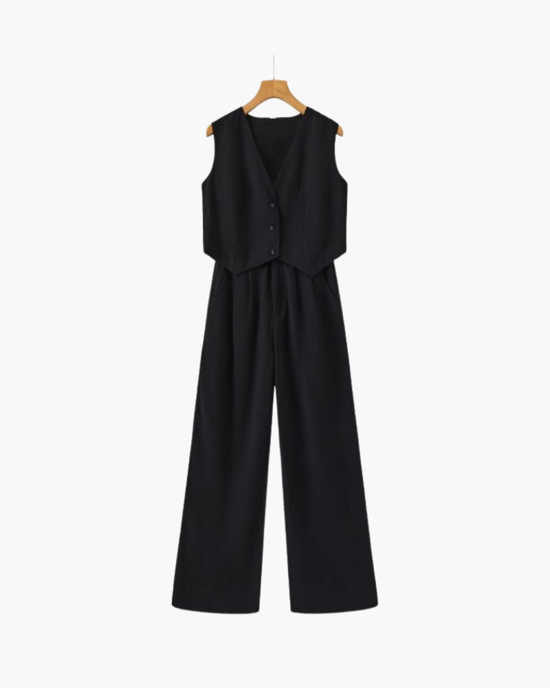 Elegantes Leinen Zweiteiler Set für Damen: Weste & Hose – Stilvoll, Luftig, Vielseitig