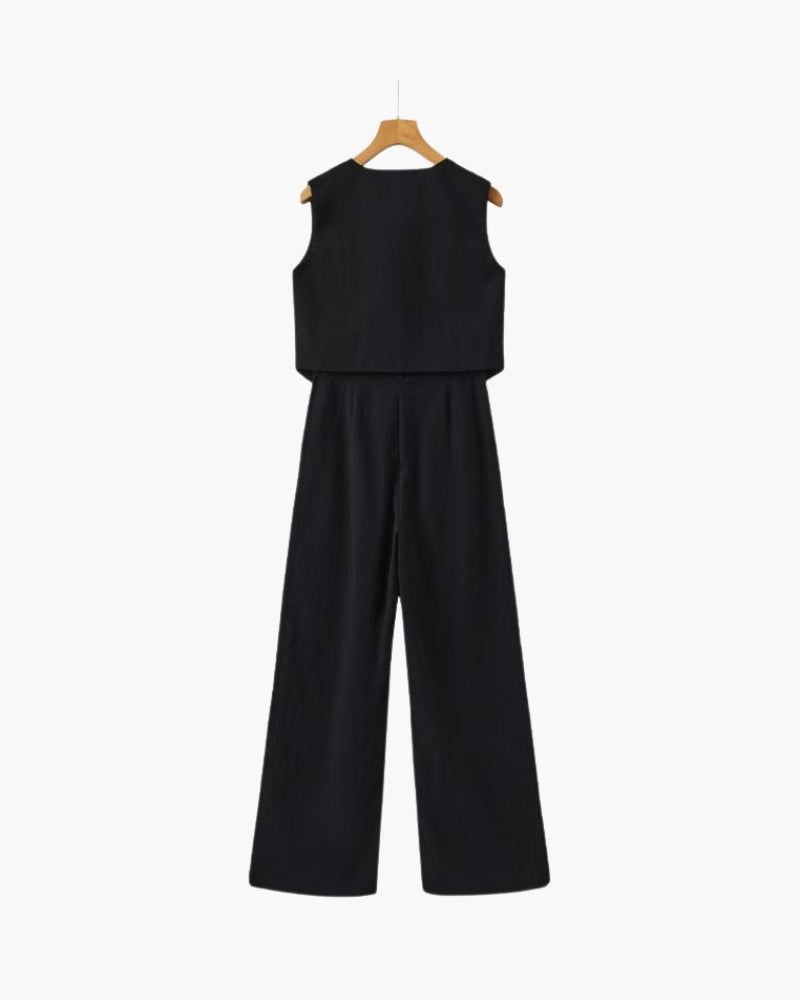 Elegantes Leinen Zweiteiler Set für Damen: Weste & Hose – Stilvoll, Luftig, Vielseitig