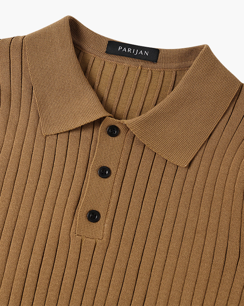 GIMCHEON Gestricktes Herren-Poloshirt aus Baumwolle – Gerippt, Kurzarm, Elegant & Modern