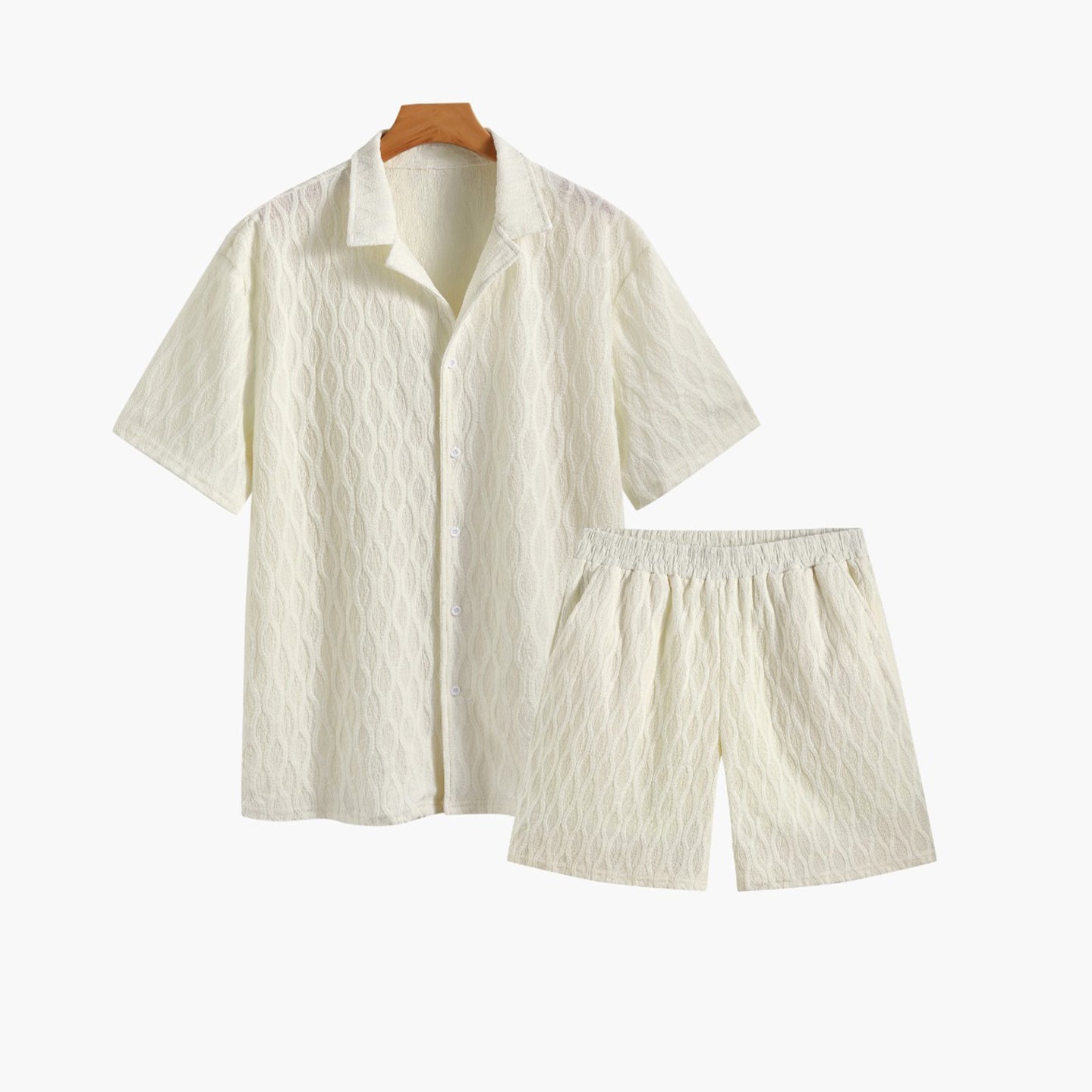 Luftiges Mykonos Sommer Set: Luxuriöses Baumwollhemd & Shorts für Strandtage