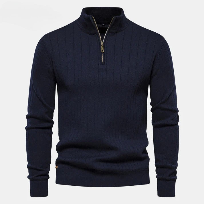 Eleganter Premium Baumwoll Reißverschluss-Pullover – Atmungsaktiver Half-Zip Sweater für Herren