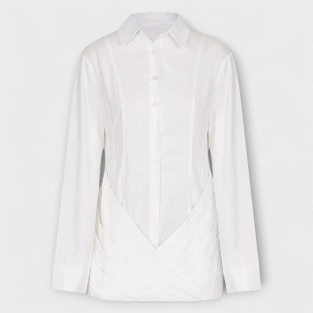 Indie Weißes Plissiertes Langarm Hemdblusenkleid – Eleganz & Komfort für Damen